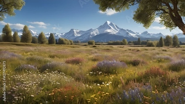 Obraz mountain landscape with trees and clouds