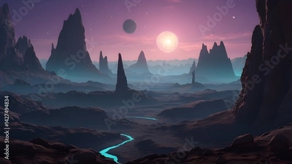 Obraz night landscape with mountains and clouds