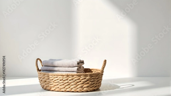 Fototapeta a woven rattan basket with folded towels