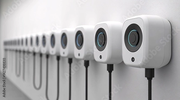 Fototapeta modern internet café or networking setup with multiple connected smart routers or access points for seamless wireless coverage