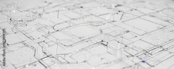 Fototapeta Black outlined shapes on white, blueprint style, white, clean
