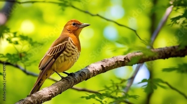 Fototapeta A Brown-Throated  Bird Perched on a Branch