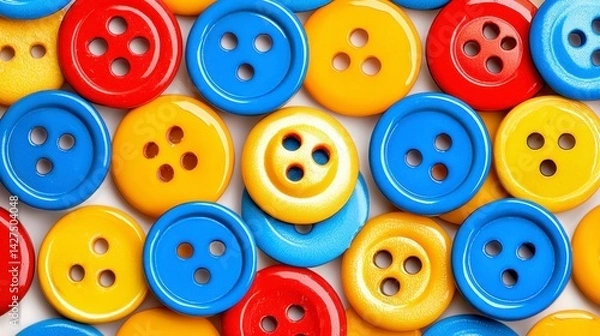 Fototapeta Close Up Colorful Buttons Texture Red, Yellow, and Blue Round Buttons