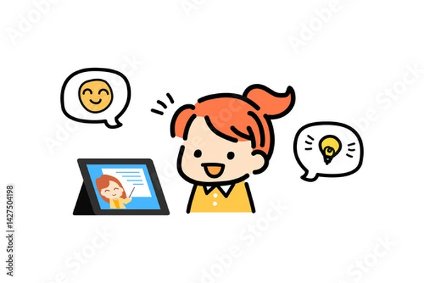 Obraz 子供　タブレット学習　勉強　教育　学習