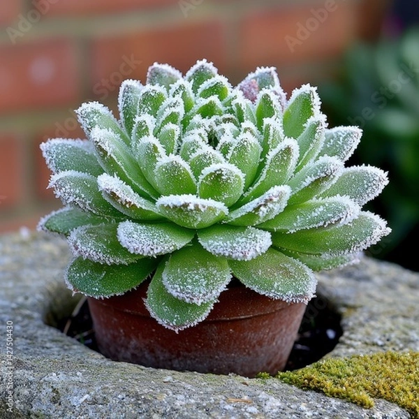 Fototapeta Frosted Green Succulent in Terracotta Pot