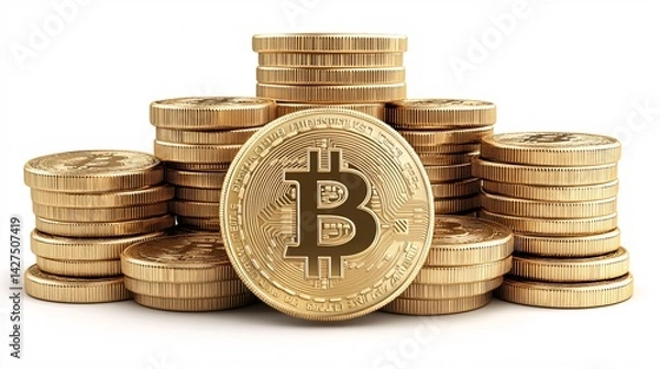 Fototapeta digital bitcoin cryptocurrency gold coins stack for investment and trading