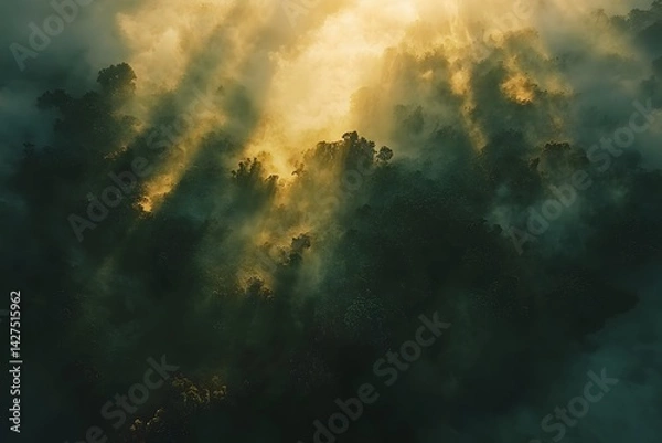 Obraz A view of sun rays shining through the dark clouds creating a dramatic and ethereal spectacle above