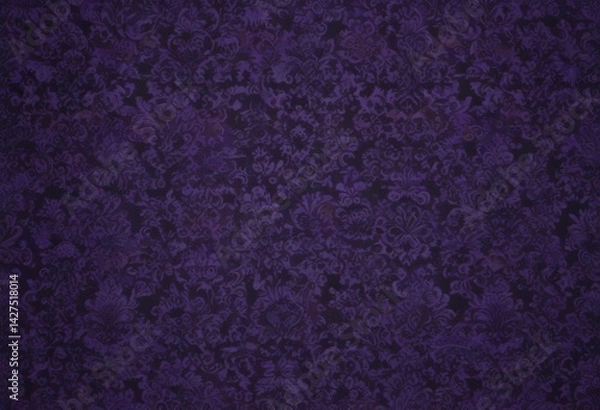 Obraz Intricate black damask on deep purple, seamless pattern ,  damask,  baroque design