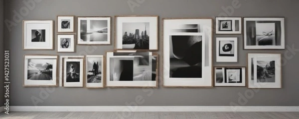 Obraz Modern gallery wall, various frame sizes & styles, blank canvases,  minimalist,  empty space