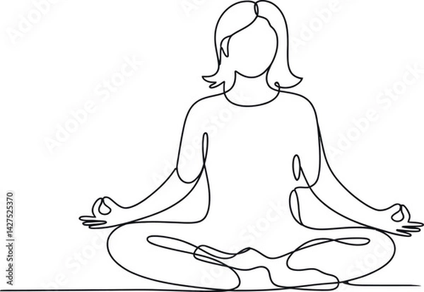 Obraz One Line Drawing of Woman Meditating in Lotus Position vector  illustration on  white background
