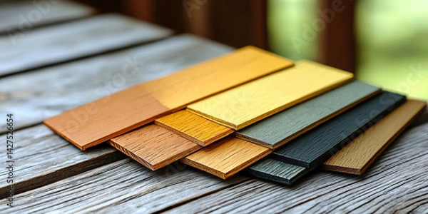 Fototapeta  Colorful Wood Samples on Rustic Table