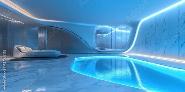 Fototapeta Futuristic Indoor Pool and Bedroom Design: A Modern Oasis of Serenity