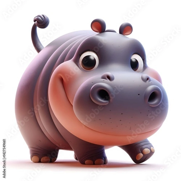 Obraz 3d cute animation of a hippo on white background