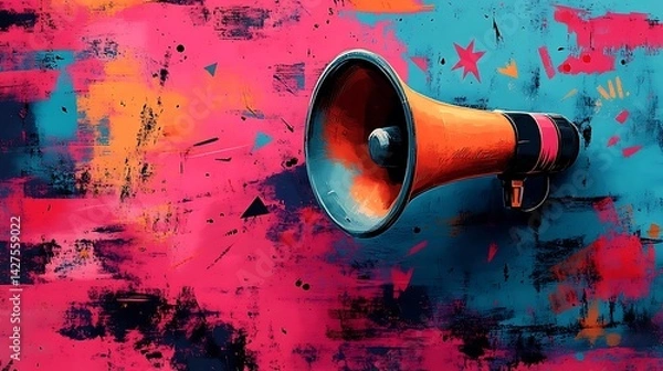 Obraz Vibrant, colorful backdrop accentuates a powerful megaphone.