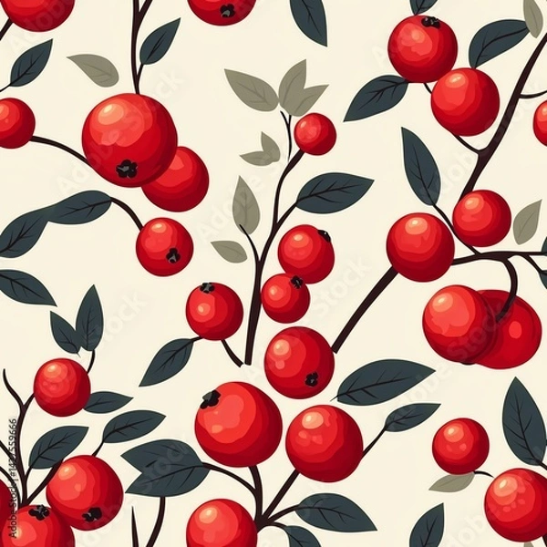Fototapeta Vibrant red berry pattern on a light background.