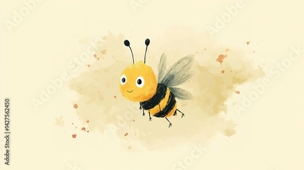 Fototapeta Cute bee in flight, surrounded by watercolor splashes.