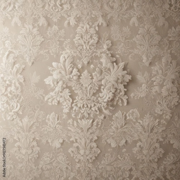 Obraz Elegant neutral damask wallpaper, intricate lace-like baroque pattern ,  vintage,  backdrop,  design