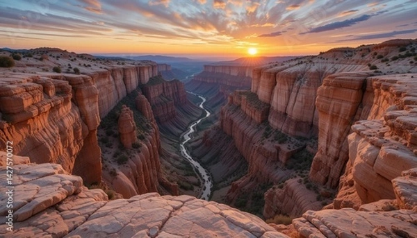 Obraz Rock canyon at sunset mountain landscape in summer 
