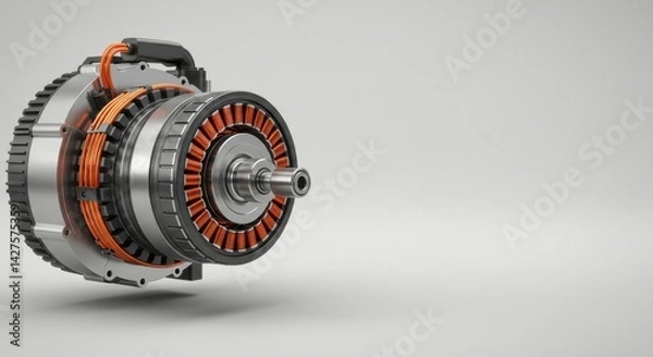 Obraz High-Performance Electric Motor for E-bikes and EVs: Detailed 3D Render of a Powerful Mid-Drive Motor
