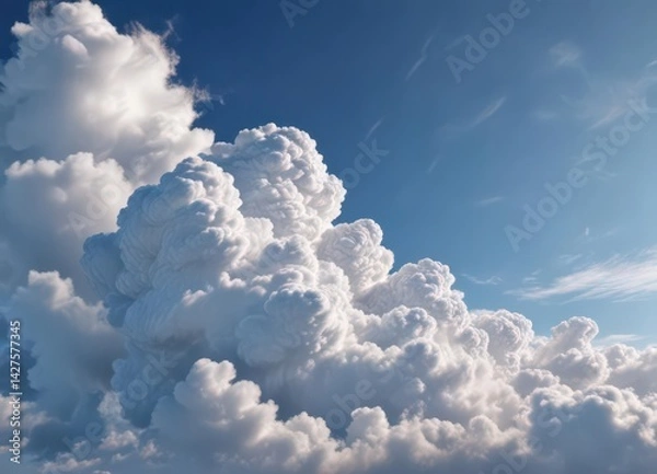 Fototapeta Large, billowing white cloud formation dominates a clear, deep blue sky ,  high,  impressive