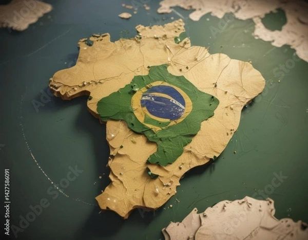 Fototapeta Stylized Brazil map with linked circles, showing national cohesion ,  visualization,  geographic