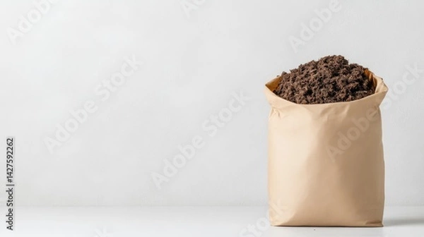 Fototapeta Brown potting soil in a paper bag