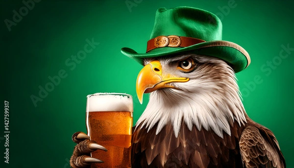 Fototapeta Eagle Holding a Beer With Green Gradient Background Style 02