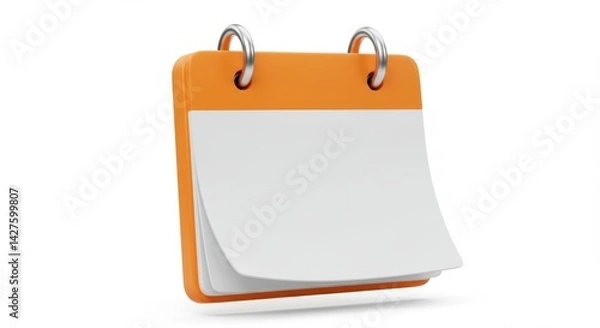 Fototapeta 3D Orange blank calendar mockup isolated on white background