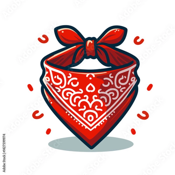 Fototapeta Red bandana with white pattern folded in triangle shape. Ideal for fashion accessories, western style elements, and outdoor adventure gear.