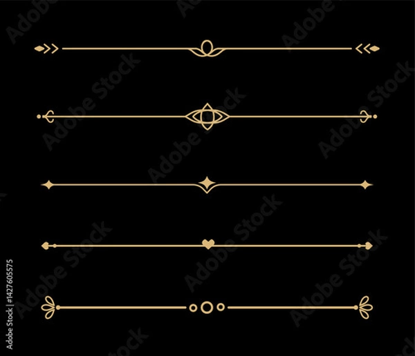 Fototapeta Set of Vintage decorative golden lines. text dividers. Gold line border. Lines separators, Borders, Vintage dividers, Underline elements. Vector illustration