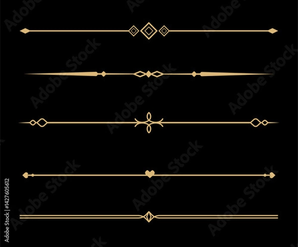 Fototapeta Set of Vintage decorative golden lines. text dividers. Gold line border. Lines separators, Borders, Vintage dividers, Underline elements. Vector illustration