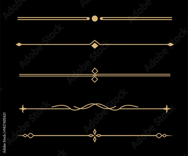 Fototapeta Set of Vintage decorative golden lines. text dividers. Gold line border. Lines separators, Borders, Vintage dividers, Underline elements. Vector illustration