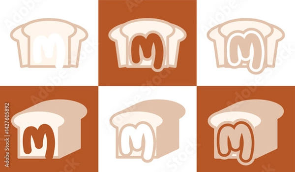 Obraz Letter M white bread. This logo combines letters and white bread. Suitable for bread shops, bakery, cafe, and the like.