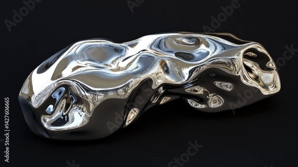 Fototapeta Liquid Chrome Abstract Sculpture with Dark Background.