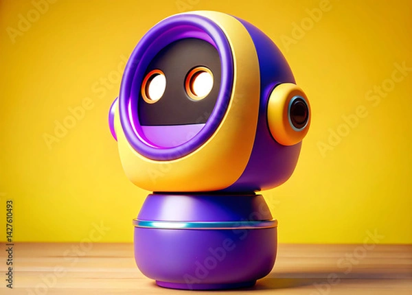 Fototapeta Friendly Social Robot with LED Ring and Expressive Eye Display on Tabletop