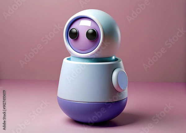 Fototapeta Friendly Social Robot with LED Ring and Expressive Eye Display on Tabletop