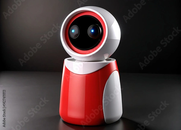 Fototapeta Friendly Social Robot with LED Ring and Expressive Eye Display on Tabletop