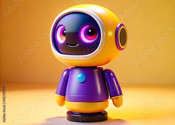 Fototapeta Friendly Social Robot with LED Ring and Expressive Eye Display on Tabletop