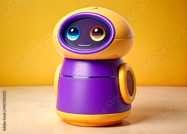 Fototapeta Friendly Social Robot with LED Ring and Expressive Eye Display on Tabletop