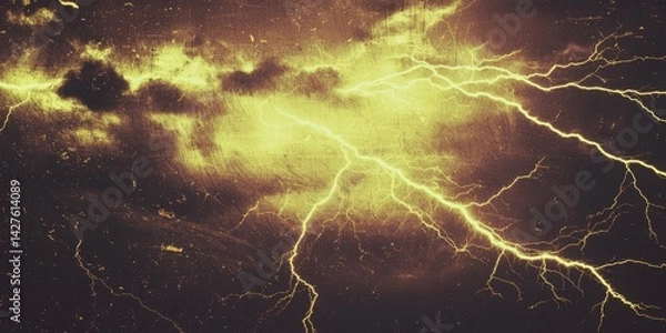Obraz Golden Lightning Illuminates Cloudy Grunge Background Creating a Dramatic and Powerful Atmosphere
