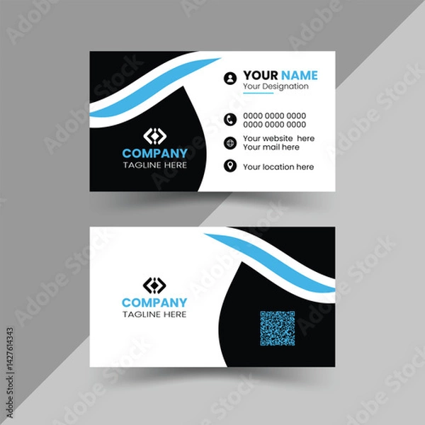 Obraz Unique and simple double-sided landscape orientation, clean vector corporate business card template with black and yellow colour for business and personal use, illustration design