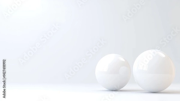 Fototapeta Minimalist white spheres on a plain white background