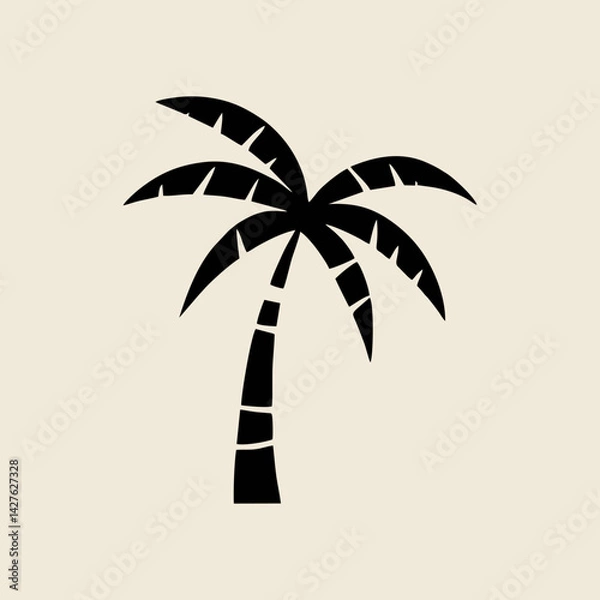 Obraz Silhouette of tropical coconut palm tree in simple minimal vector design for summer themes
