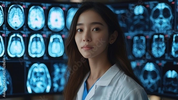 Obraz Close up of a brain MRI scan displayed on a screen representing advanced medical technology used for diagnosis examination and analysis of the human anatomy and neurological health