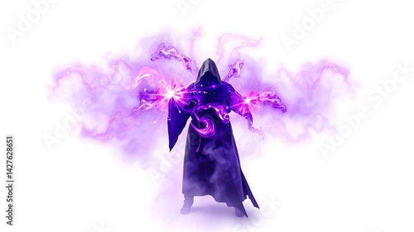 Fototapeta mystical purple light explosion symbolizing a sorcerer s power vividly isolated on a white backdrop