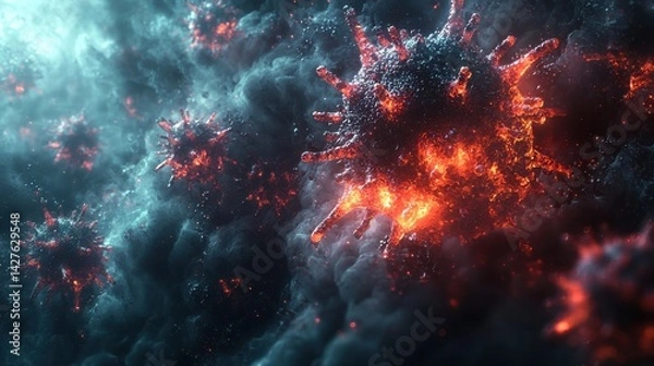 Obraz Fiery Explosion with Dramatic Plumes of Smoke and Flames Against Dark Background  Intense Powerful and Cataclysmic Scene of Destruction Chaos and Hazardous Emergency Situation