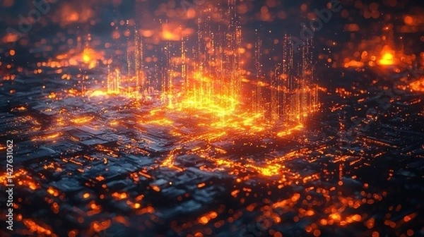 Obraz Dramatic and Spectacular Volcanic Eruption with Scorching Molten Lava Blazing Fiery Explosion and Intense Pyroclastic Flow in Apocalyptic Hellish Landscape