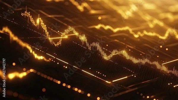 Fototapeta Golden Stock Market Graph with Financial Growth, and Data Visualization.