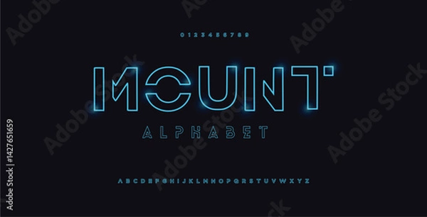 Fototapeta Creative Outline Double line monogram alphabet and tech fonts. Lines font regular uppercase and lowercase. Vector illustration.