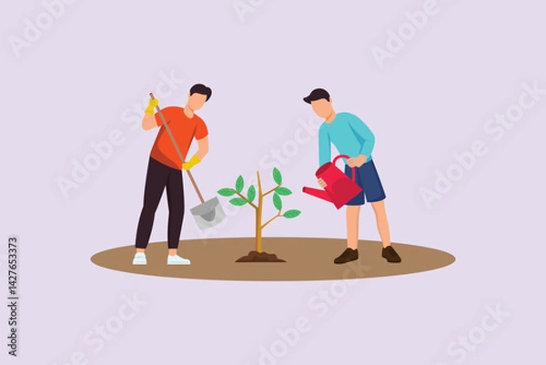 Obraz Neighbors sharing Concept. Colored flat vector illustration isolated
